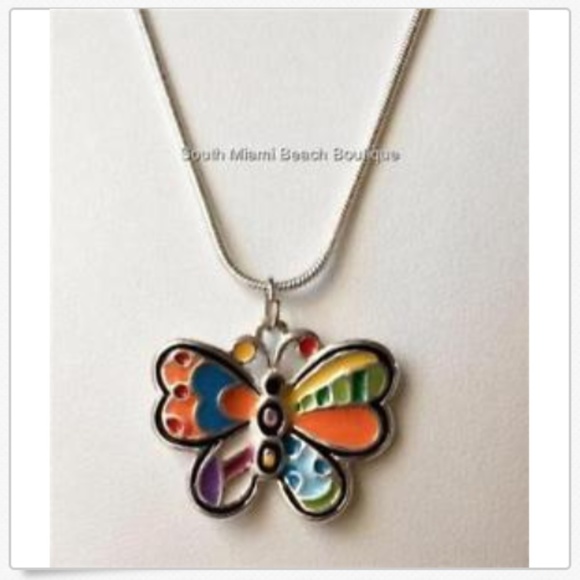Silver Butterfly Necklace Pop Art 16-18" Colorful - Picture 2 of 8